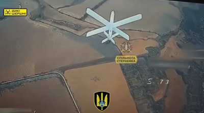 A Ukrainian FPV pilot takes down a Russian Lancet UAV with his interceptor quad. 