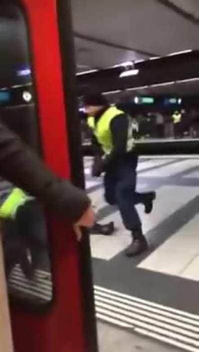 Man pulls knife on train passengers and gets tackled by police (Zürich, Switzerland)