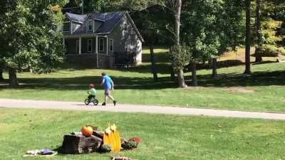 Practicing riding with no training wheels. And also pile drivers.