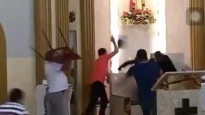 Robbing a church with a fake gun