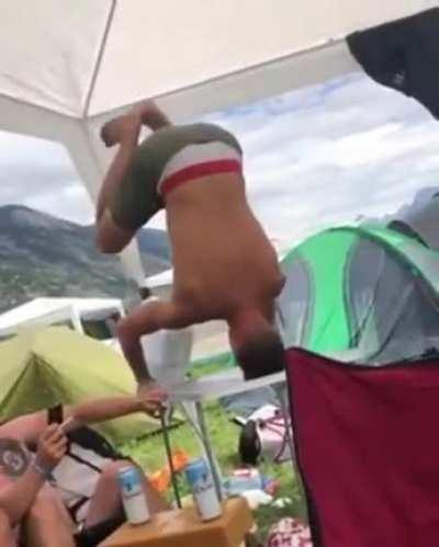 WCGW - Balancing on a flimsy camping table