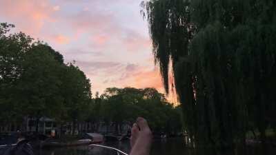 Just me, a bottle of red wine and some Jazz on my boat. Approaching Weteringsplantsoen, Amsterdam, June 13th 2020.