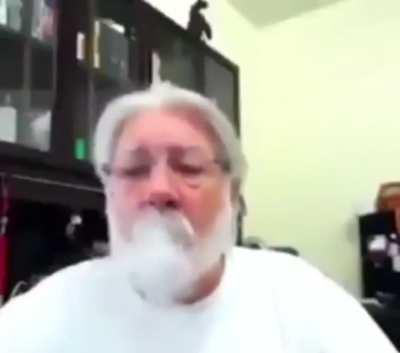 Gramps takes a huge vape hit and regrets it