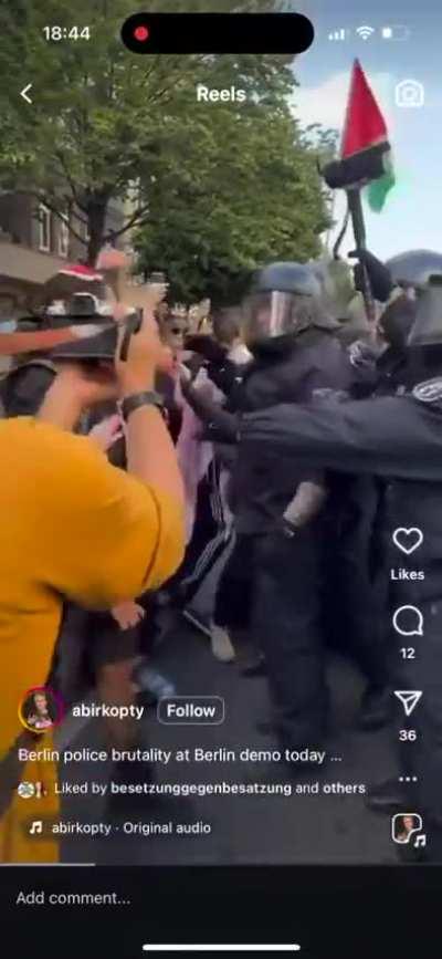 Footage of German police punching kippa-wearing Jewish activist in the face during a pro-Palestinian protest. Yesterday’s protest ended with 6 activists in hospital, one helicoptered in with a suspected broken back.