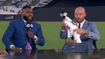 Derek Jeter gifted Red Sox jersey from David Ortiz