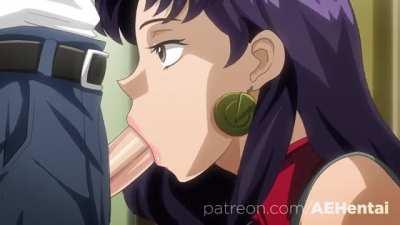 Lucky Shinji get a blowjob from Misato