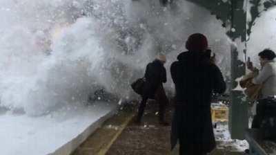 Amtrak train decides to snowfight.