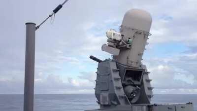 Navy Phalanx CIWS (Close-in Weapons System) opens fire at full auto (Wait for it...)