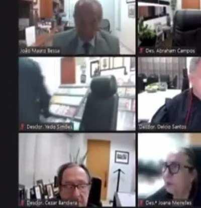 A judge in Brazil used a fake bookshelf for his court sessions and it felt during one of them