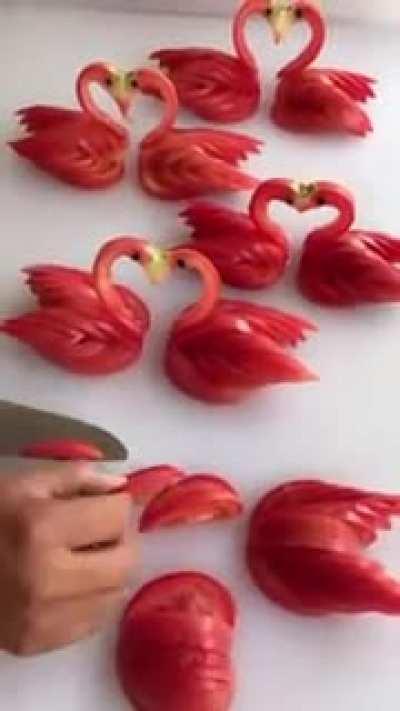 Making flamingos out of tomatoes