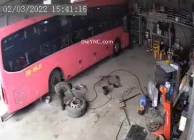 WCGW changing bus tire