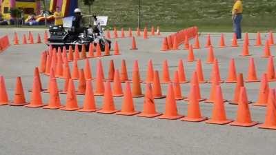 Talented officer doing motorcycle course