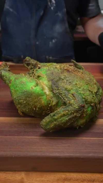 Green chicken, made with wasabi and soda