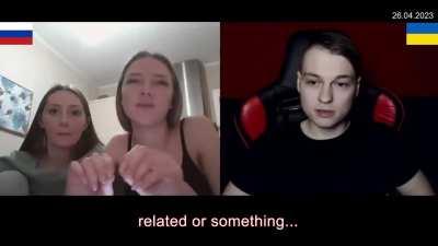 A Ukrainian and two russian women talk in chat roulette