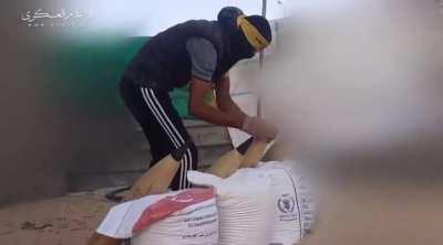 Rafah, Gaza: Hamas is using UN humanitarian aid bags as rocket launchers today.