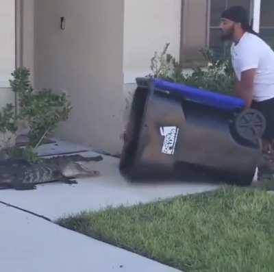 This guy captured an alligator with a trash can