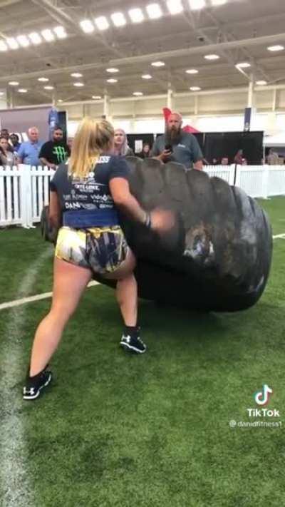 Incredible strength , that tire weight 500lbs (227kg)