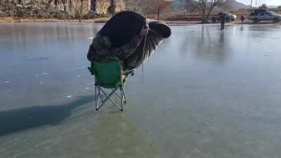 Blanket+camping chair=fun on a windy winter day