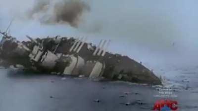 Sinking of the SMS Szent Istvan, the only battleship loss filmed during WW1.