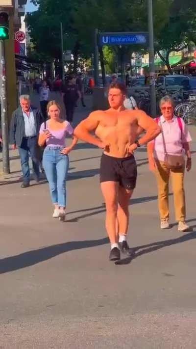 Casual walk for bodybuilders