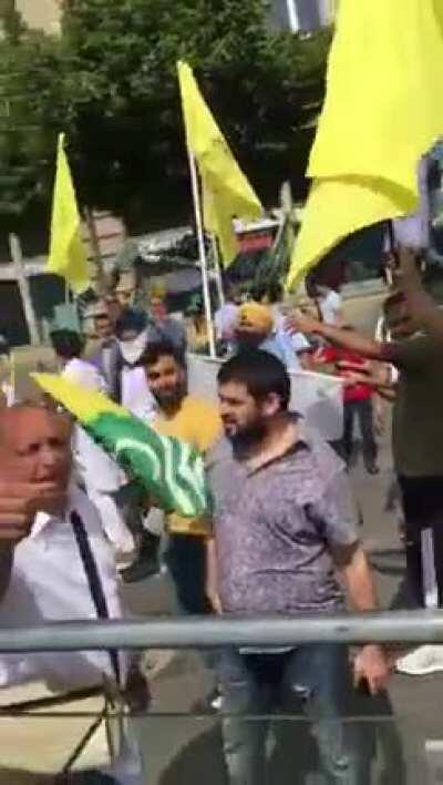 This shameful protest by Pakistanis in Frankfurt abusing our great nation and PM. I alone opposed them and stood my ground in face of their aggression. JAI HIND.