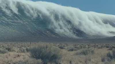 🔥 Cloud cascades seen tumbling over a mountain near Alkali Lake in Oregon.