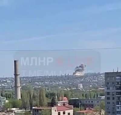The moment of the explosion after arrival, Lugansk (occupied since 2014), Ukraine