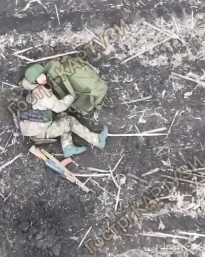 Ukrainian grenade drop on a possible North Korean soldier. Selydove, 10 November 2024