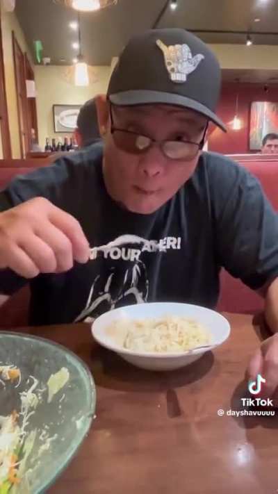 Dad who loves to eat vs. Olive Garden's never-ending pasta.