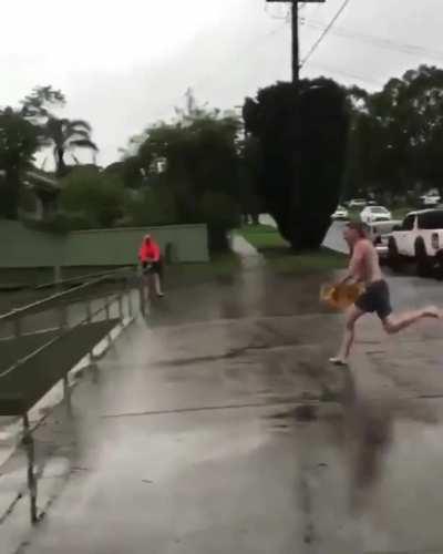 WCGW - Jumping over a railing on a wet floor.