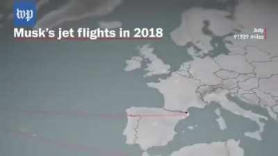 All of Elon Musk's jet flights in 2018