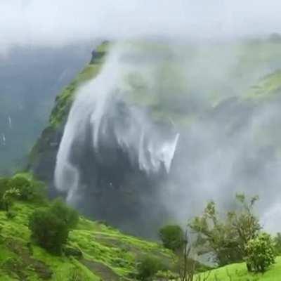 The wind was strong enough to blow a waterfall upwards