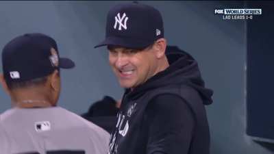 Aaron Boone with the Chapman esque smile after Freeman walks off to win game 1