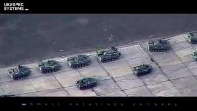 Columns of Russian equipment capturing Hostomel airport at the begining of Ukraine invasion