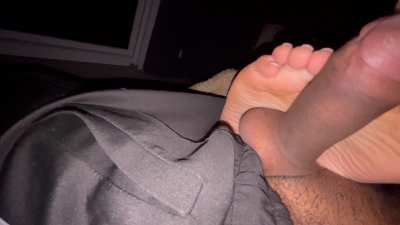 Footjob while smoking 