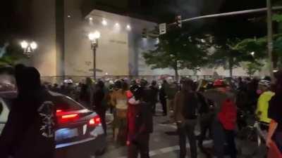 Rioters in Portland getting more desperate and throwing explosive fireworks at the courthouse