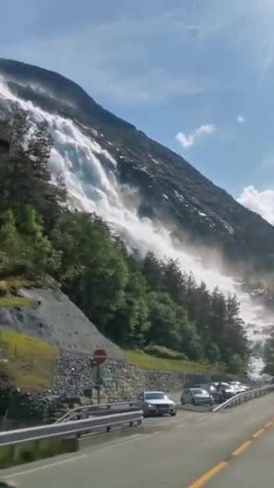 Langfoss mountain waterfall