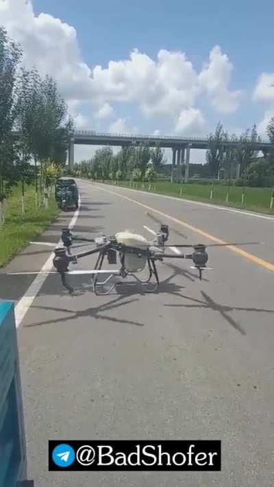 Large agricultural drone launched from an active roadway, they are around $20,000.
