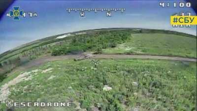 New compilation of Ukrainian FPV suicide drone attacks on varoius Russian tanks, vehicles, artillery, and more was posted today by the SBU (Music from source)