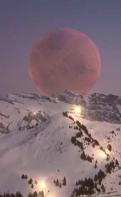 Spectacular Moon view from 4800 meters of the Alps.