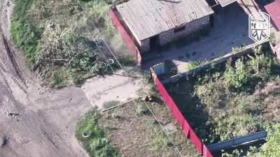 Joint Tactical Group Adam eliminates occupier by means of drone drops next to a house. 