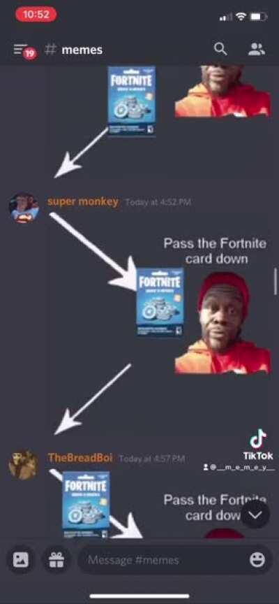 $19 fortnite card gets passed around in the discord server