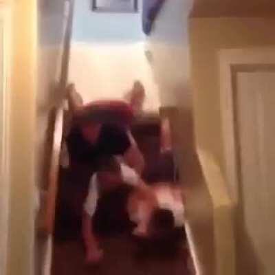 WCGW sliding down the stairs with the kids