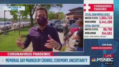 Reporter criticizing people for not wearing a mask gets called out by passerby because his cameraman doesn't have one on.