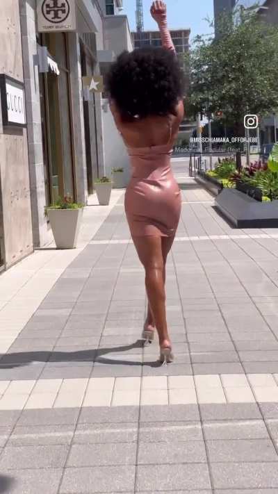 Sexy ass walk with pink dress gripping her sexy ass