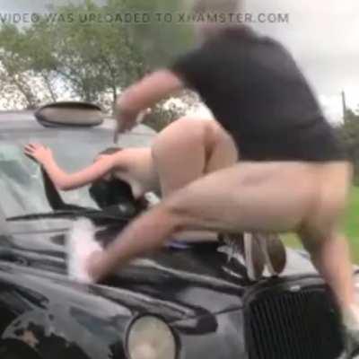 The Bro failed the mission, Olive skin brunette gets fucked on car bonnet