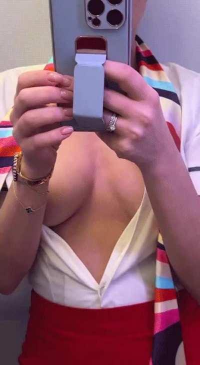 Quick braless selfie in lavatory during a flight F33