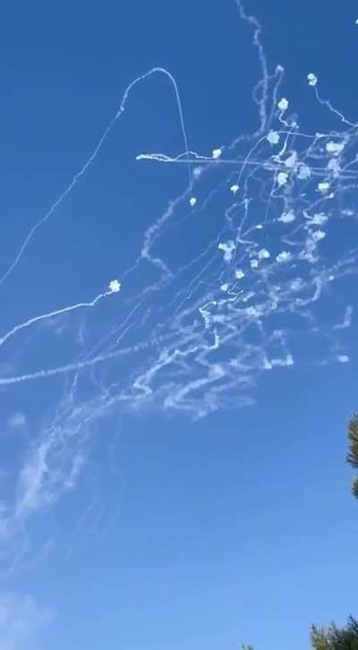 Iron Dome intercepting Hezbollah rockets over Safed, Israel today 