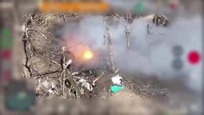 Drone conflagrates (incomplete detonation) immolating two Russians in a dugout. 92nd Brigade, recent