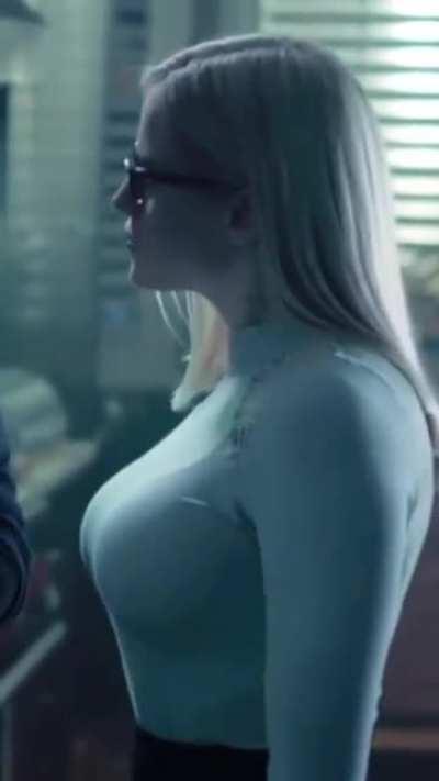 Olivia Taylor Dudley stretching a shirt to its limits